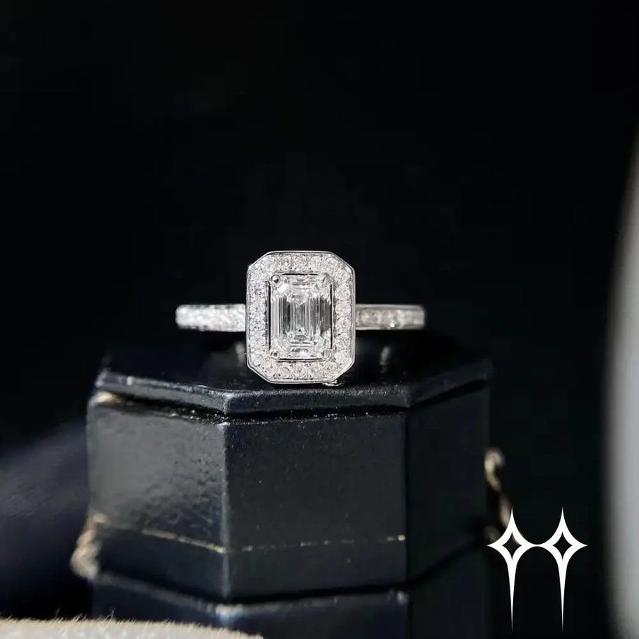 Anillo Moisanita estilo esmeralda - Plata 925