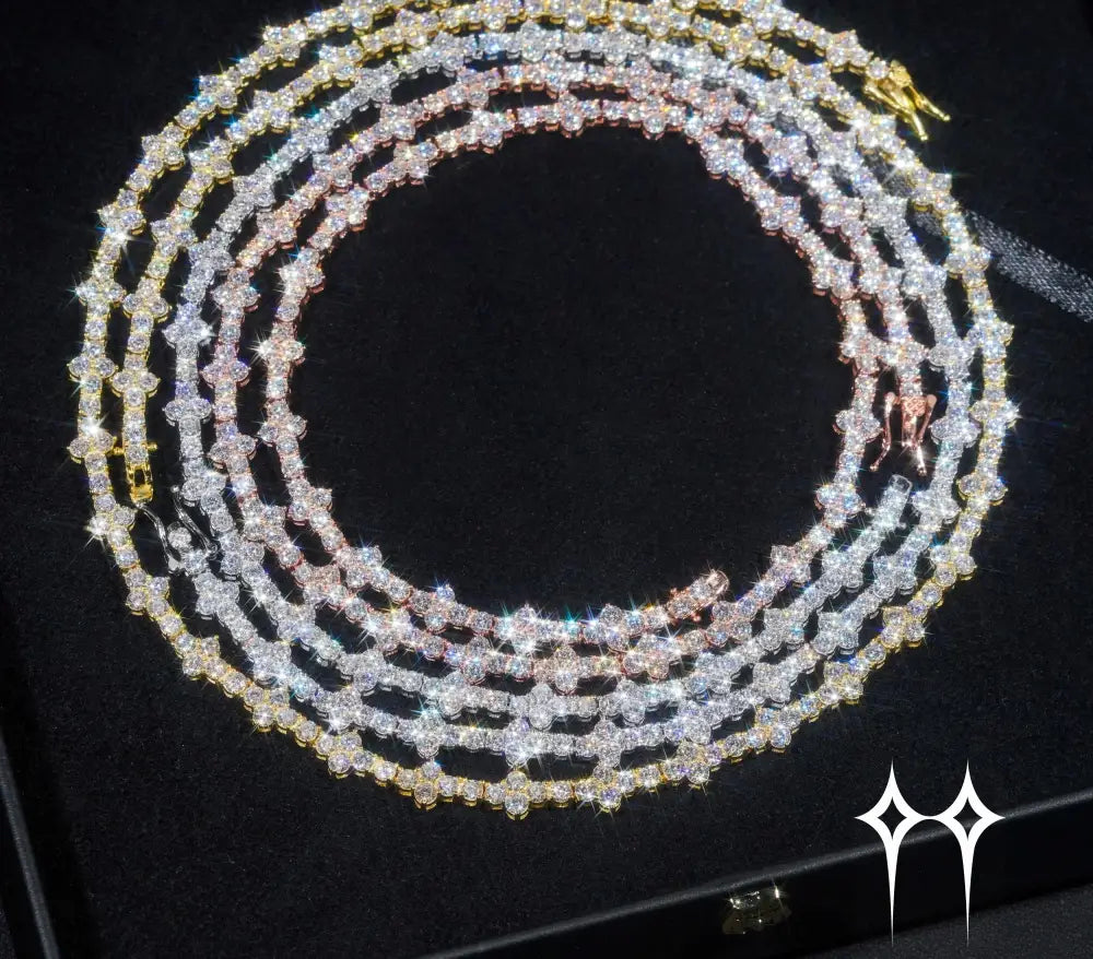 Cadena | Pulsera de Cruz con Diamantes Moisanita 3mm VVS de Plata 925 Oro Amarillo / 6 inches
