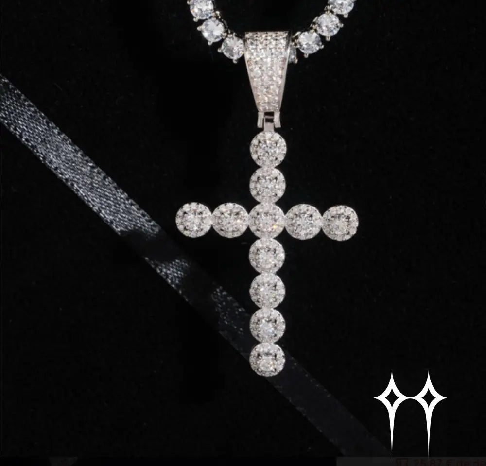 Colgante cruz de círculos moisanita - Plata 925