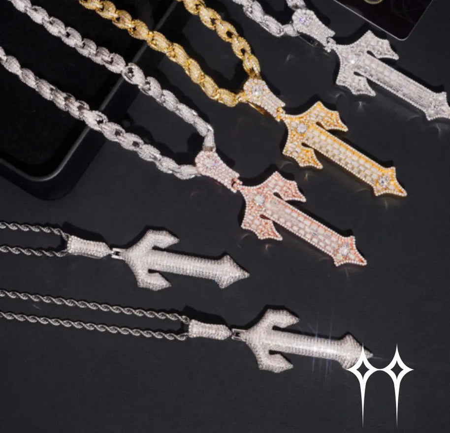 Colgante cruz VSS moisanita - Plata 925 Oro Rosa