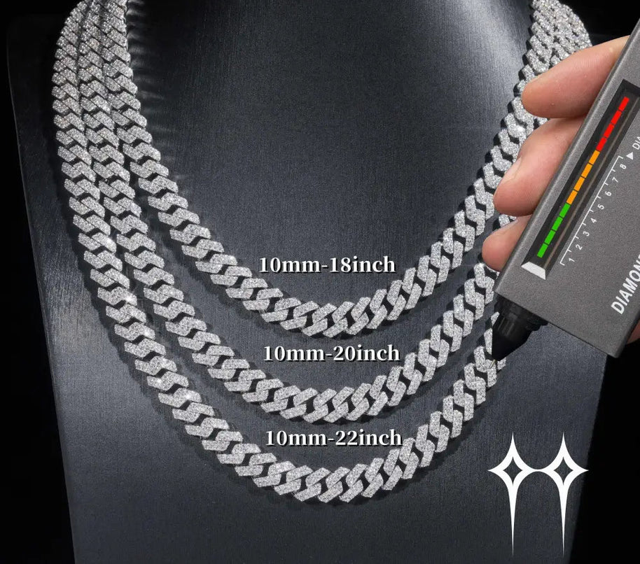 Ready to Ship 48H Shipping Pass Diamond Tester 925 Silver 10MM Two Row Regular Popular Moissanite Cuban Link Chain