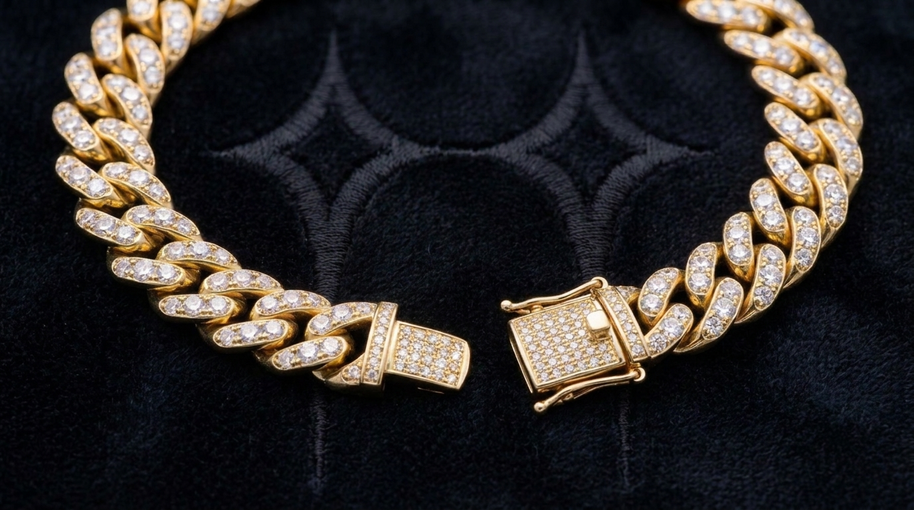 Cadena | Pulsera 10mm VSS Moissanite Oro 18K - detalle cierre